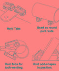 Diagram of 4-Piece V Type Magnetic Welding Clamps Set With Adjustable V Base For Tack Welding Holds Tabs, Gussets, Plates, Odd Shapes