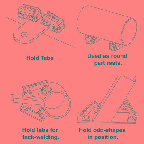 Diagram of 4-Piece V Type Magnetic Welding Clamps Set With Adjustable V Base For Tack Welding Holds Tabs, Gussets, Plates, Odd Shapes
