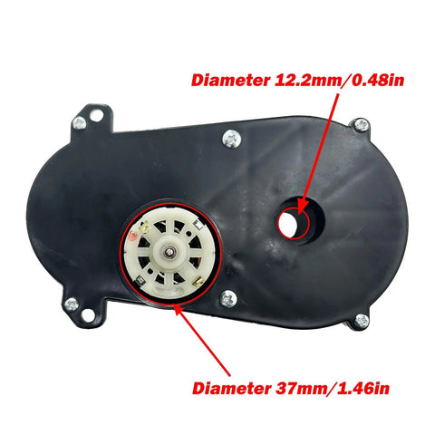 Beefed Up Steering Wheel Motor Gearbox Upgrade For Power Wheels Ride On Toys, showing front with diameter labels