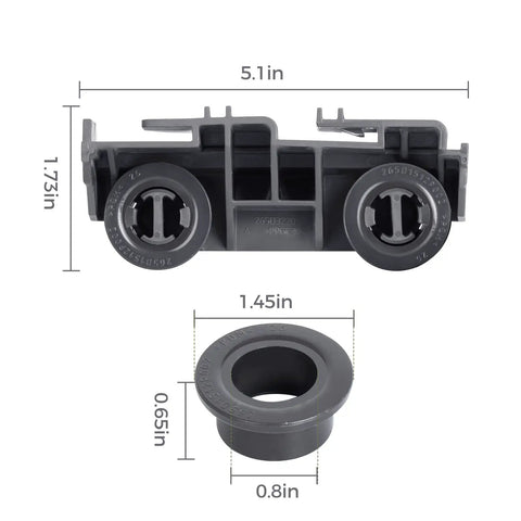 Dishwasher Lower Rack Carrier and Roller Kit Replacement dimensions illustration, including 5.1in length and 0.8in wheel size.