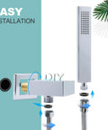 Square Solid Brass Handheld Shower Head With Wall Connector And 1.5M Stainless Steel Hose Chrome Finish easy installation view