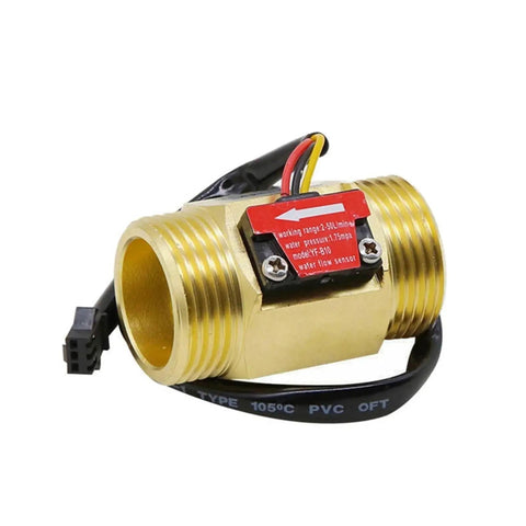 Brass Hall Flow Sensor Water Flowmeter with Pulse Output for one half inch, three quarter inch, and one inch NPT fittings