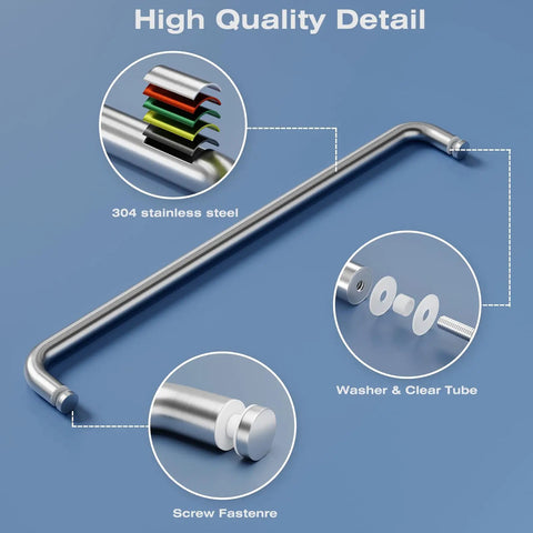 Knockout Finish Single Sided Shower Door Handle In Brushed Nickel showing high-quality 304 stainless steel details and components.