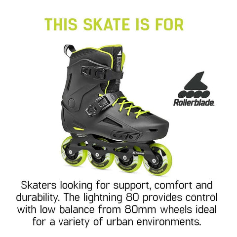 Lightning Men's Urban Inline Skates For City Cruising And Commuting And Fitness, Black Lime, with sublimated liner and easy buckle closure
