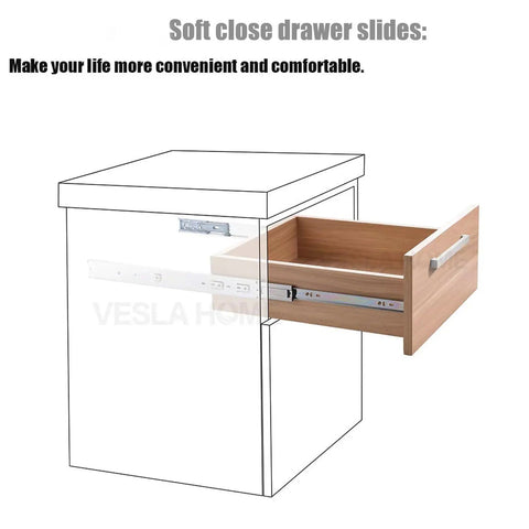 Soft Close Drawer Slides 14 Inch 1 Pair Side Mount Ball Bearing Full Extension Rails Heavy Duty 100 Lb Load Capacity Fits Cabinets Wardrobes and Kitchens 10 to 22 Inch Options Mounting Screws Included installed on wooden cabinet drawer