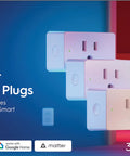 Three indoor smart plugs WiFi outlet socket with voice control, Matter compatible, works with Alexa and Google Home, 3-pack.