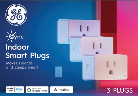 Three indoor smart plugs WiFi outlet socket with voice control, Matter compatible, works with Alexa and Google Home, 3-pack.