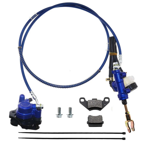 Rear And Front Hydraulic Brake Assembly Kit Bolt On With Caliper Master Cylinder Disc Rotor And Brake Pads For Go Kart Golf Cart ATV Blue Fits 50cc To 200cc Quad Bikes