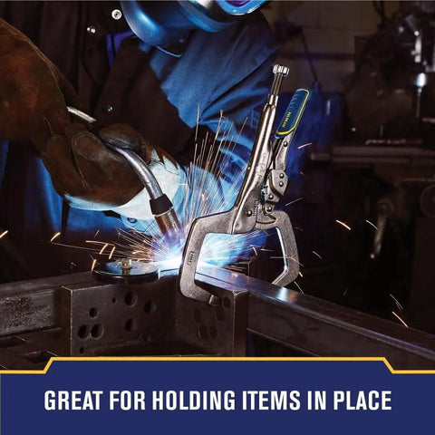 Welder using Welding Pliers With Fast Release And C Clamp Locking 11 Inch High Temperature Work Ready Twenty Percent Smaller Grip Span