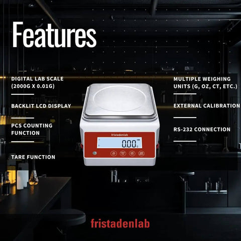 Front view of Digital Textile Scale And GSM Cutter Kit For Fabric Pros And DIYers, 2000g X 0.01g Precision with RS232 interface.