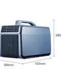 4 in 1 Portable Air Conditioner for Home or Office with Cooling and Heating, Dehumidifier, Quiet Fan, Remote Control and Touch Panel, Compact Swamp Cooler for All Season Comfort showing dimensions and handle.