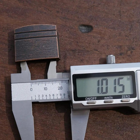 New Dope Habaki Collar Alloy Or Copper 01 22 Fit Katana Wakizashi Tanto with digital caliper showing inside width measurement