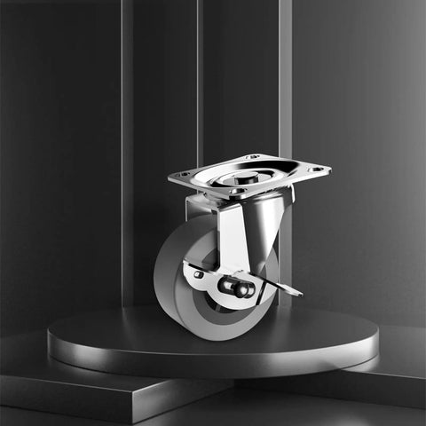 Side view of 2 Inch Heavy Duty Caster Wheels Set Of 4 With Brakes Locking Swivel Casters With Rubber Wheels For Furniture Carts