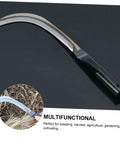 Long Handle Garden Knife With Serrated Blade For Weeding And Reaping Durable Rustproof Steel Tool In Black Handle On Dark Surface
