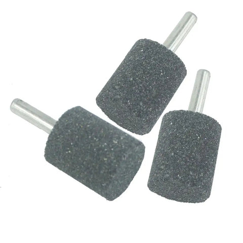 Three 25mm cylindrical grinding stones with 1/4-inch shank for rotary tools and drills, made of pro-grade aluminum oxide.