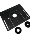 Battle Ready Aluminum Router Table Insert Plate With Dead On Precision Templates And Angled Mounting Base For Lock Step Cuts, black, 240x200mm.