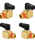 Heavy Duty Brass 4 Pack Air Compressor Drain Valve Set for 1/4 Inch NPT Ports, showing manual ball valve drain plug