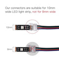 10 Pack 5050 3528 RGB LED Light Strip Connectors With 4 Pin 10mm Wide Solderless Strip To Strip Jumper Angle Connector usage diagram