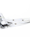 Flush Hinge 1245-000028 Chrome OEM Replacement for Commercial Kitchen Equipment, side view of heavy-duty door hinge