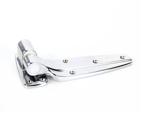 Flush Hinge 1245-000028 Chrome OEM Replacement for Commercial Kitchen Equipment, side view of heavy-duty door hinge