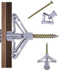 Self Drilling Hollow Wall Anchor Kit with Screws for Drywall and Plaster grey plastic anchors installed in wall and separate view