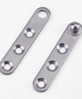 Massive 4 Piece Stainless Steel Concealed Door Pivot Hinges Packed With Smooth 360 Rotating Swivel Mechanisms Built Like A Tank For Rock Solid Cabinet And Shelving, close-up of two stainless steel pivot hinge plates.