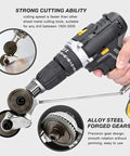 Two Pack Electric Drill Plate Cutter Attachment 2024 Upgraded Metal Sheet Nibbler in use, showing strong cutting gears and details.