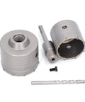 Heavy Duty 5 Pc Concrete Hole Saw Set With Yg8 Alloy Cutters And 45 Steel Core Drill Bits For Masonry Brick Wall Openings Up To 65 Or 80 Mm Wide Holes In Cement, 80mm bit
