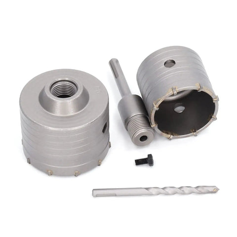 Heavy Duty 5 Pc Concrete Hole Saw Set With Yg8 Alloy Cutters And 45 Steel Core Drill Bits For Masonry Brick Wall Openings Up To 65 Or 80 Mm Wide Holes In Cement, 80mm bit