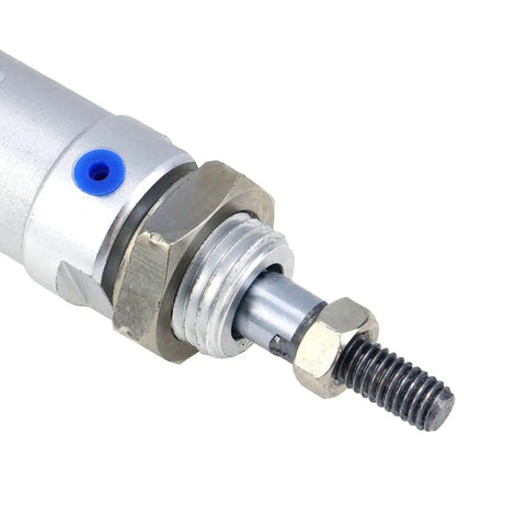 Close-up of Mini Pneumatic Cylinder With 16mm Bore And 25mm Stroke, Double Acting Single Rod, showing threaded rod and fittings