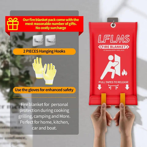 8 Pack Fire Blanket Set 40x40 Inches Fireproof Fiberglass Emergency Safety Blanket with gloves and hooks in red bag