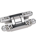 Premium 3D Adjustable Hidden Cross Hinge for Wood Doors and Gates Self-Closing Silent Operation Heavy Duty Zinc Alloy shown from top view.