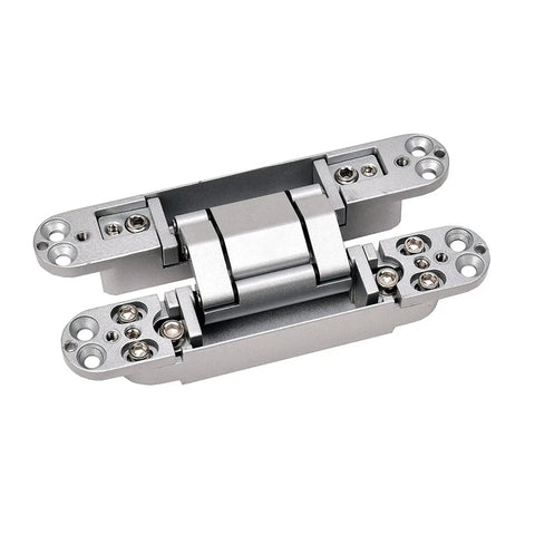 Premium 3D Adjustable Hidden Cross Hinge for Wood Doors and Gates Self-Closing Silent Operation Heavy Duty Zinc Alloy shown from top view.
