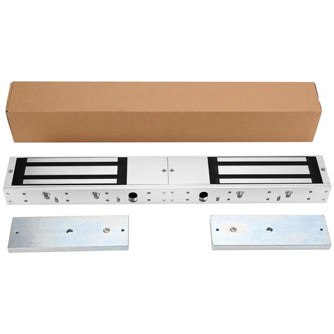 Tough As Nails 1200 Lbs Double Door Electromagnetic Lock With 12V Fail Safe NC Mode And Stainless Steel Housing components including mounting plates.