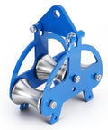 Heavy Duty Cable Puller Sheave With Three Solid Steel Wheels For Industrial Wire And Cable Pulley, Blue Frame, Small Version