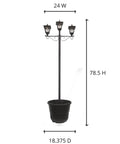 Triple Head Solar Lamp Post Set With Round Planter, Weather Resistant Outdoor Lighting In Black Finish, 100 Percent Solar Powered LED Pathway Lights For Garden And Yard, No Fuss Install with dimensions