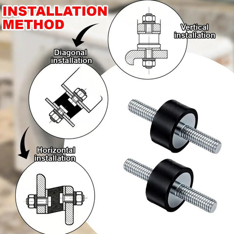 Installation methods for 8 Pack M6 X 15Mm Rubber Anti Vibration Bobbin Mounts With Male Thread Shock Absorbing Isolators.