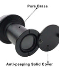 Solid Brass 220-Degree Door Viewer Peephole With Heavy Duty Rotating Privacy Cover Ultra Wide HD Lens Black close-up view
