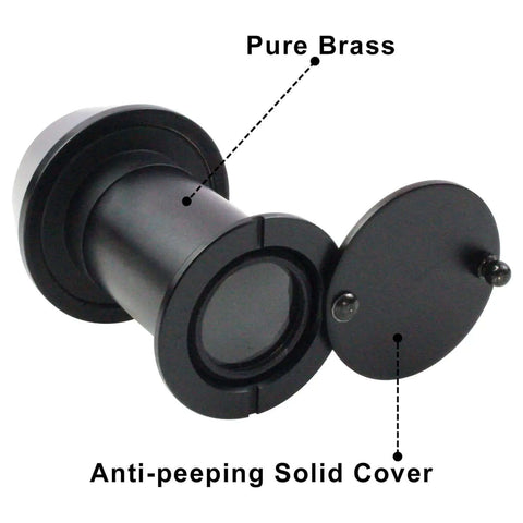 Solid Brass 220-Degree Door Viewer Peephole With Heavy Duty Rotating Privacy Cover Ultra Wide HD Lens Black close-up view