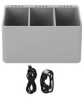 Three Way Battery Charging Hub for Mini 3 Mini Pro and 4 Pro Drones with PD Station Digital Display, compact grey ABS shell.