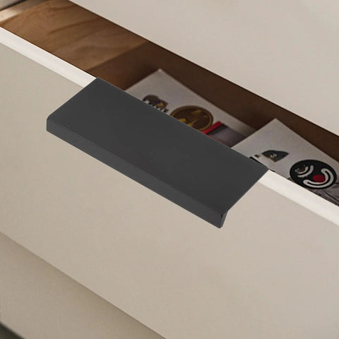 Concealed Cabinet Handles 1 Pair Recessed Aluminum Alloy Finger Pulls Matte Black on drawer edge