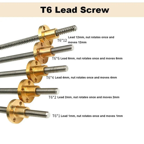 Lead Screw For Linear Motion With Copper Nut, T6 Stainless Steel Trapezoidal Screw, 6Mm Dia, Pitch Options 1Mm 2Mm 4Mm 6Mm 12Mm
