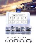 160 Piece E Clip Assortment Kit With External Retaining Rings In Ten Sizes From 2 To 12 MM Black Metal Snap Clips In Case For Handy DIY Repairs Maintenance And Assembly Projects, open case