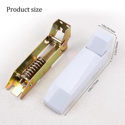 Universal Freezer Door Hinge With Integrated Spring Replacement Casing For Refrigerator Doors No Fuss Drop Down Spring Hinge Easy Install Fridge Accessory For Home Use, showing product dimensions and metal spring mechanism.