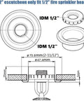 1/2" escutcheon for fire sprinkler head, detailed schematic showing dimensions and fit for 1/2" pipes.