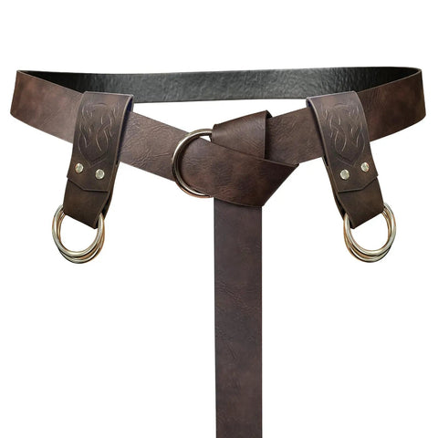 Brown faux leather belt from Medieval Belt Accessory Set 5 Piece For Renaissance Costumes With Viking Horn Belt Holster