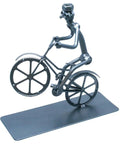 Handmade Bike Themed Desk Statue For Men Nut And Bolt Biking Figurine Metal Welding Sculpture on metal base, side view