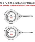 Aluminum Flag Pole Rings With Bearing For 0.75 To 1 Inch Flag Poles, No Tangle 360 Degree Rotation, Durable Carabiner Clips, No Fuss Quick Install, Keeps Your Flag Flowing Smooth And Safe. Fits 0.75-1.02 inch poles.