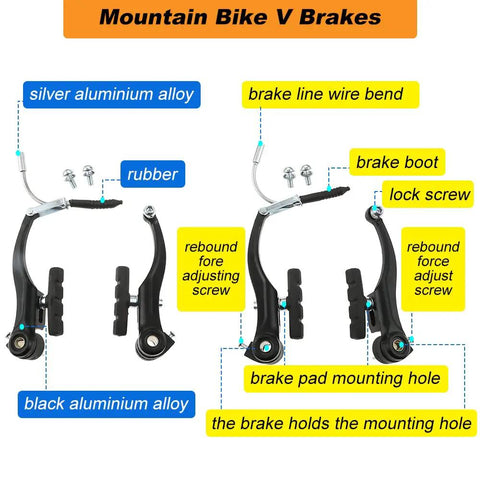 V Type Bike Brake Set 6PCS For Road And MTB Bicycles With Front And Rear Inner And Outer Cables Aluminum Alloy Levers Black