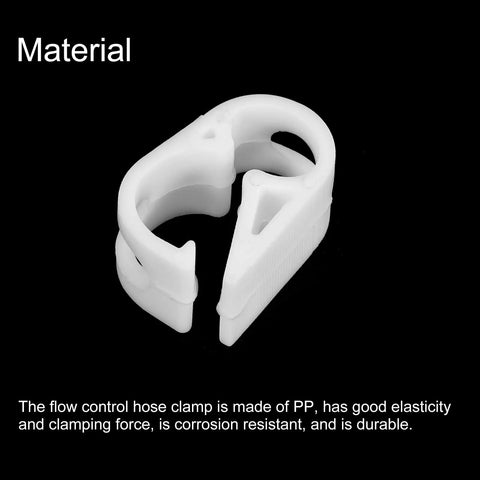 Adjustable Plastic Tubing Clamps Set, 10 Pcs, PP material, close-up of white clamp for 1/8 to 5/32 inch tube, lab flow control